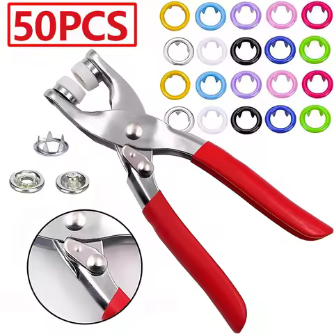 Snap Button Kit with Hand Pressure Pliers 50pcs Snaps , Metal Snaps for Sewing，Rivet Snaps for DIY C