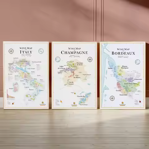 Spain Wine Map, Italy Wine Map, Wine Map of Bordeaux France Canvas Painting Wall Poster Art Prints H