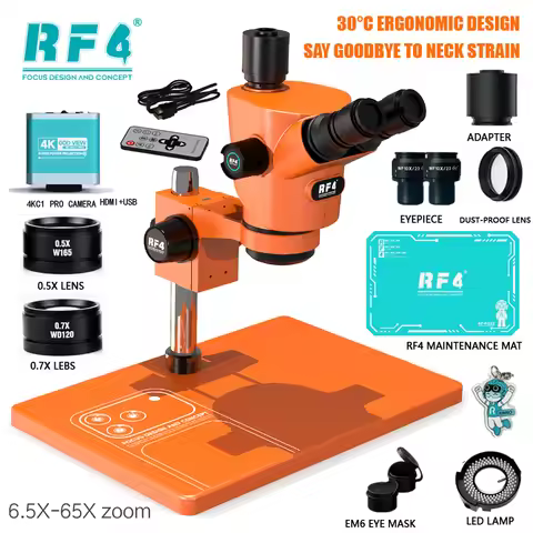 RF4 4K Trinocular Stereo Microscope 6.5-65X Continuous Zoom Big Base Professional 71i For Mobile Pho