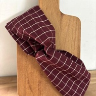 交叉髮帶寬版-酒紅格