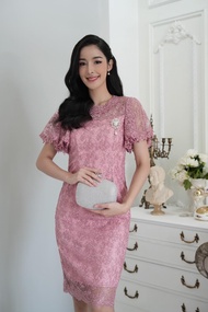 GBK ชุดเดรสคลุมเข่าลูกไม้ ชุดออกงาน มี2สี รหัส C1005