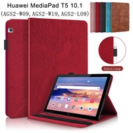 Tablet Protective Case For Huawei MediaPad T5 10.1 inch WiFi AGS2-W09 AGS2-W19 LTE AGS2-L03 AGS2-L09 Fashion 3D Tree Style PU Leather Case Stand Flip Cover With Wallet Card Slots Pen Buckle