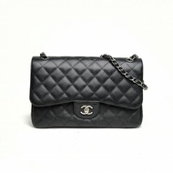 CHANEL CF口蓋包JUMBO黑色荔枝牛皮14開銀扣