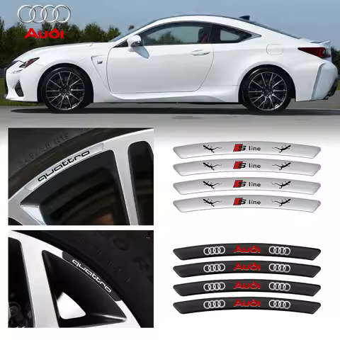 4pcs Car Emblem Wheels Rims Stickers Auto Styling Decor Accessories For Audi SLine Quattro S3 S4 S5 