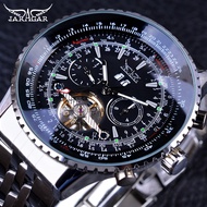 Jaragar Aviator Series Silver Stainless Steel Toubillion Design Scale Dial Mens Watches Luxury Automatic Watch Clock