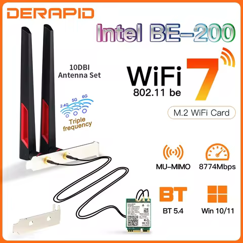 BE200 WiFi7 Network Adapter Bluetooth 5.4 Triple Band 2.4G/5G/6GHz M.2 Wireless Adapter Antenna Bett