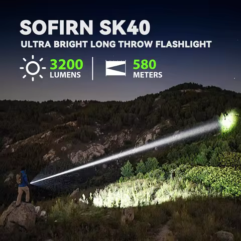 Sofirn SK40 21700 Rechargeable Flashlight SFT70 LED 3200lm Powerful Tactical Torch 580M Long-Range W