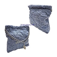 CHANEL 22 全新現貨 Denim/Pearl Shoulder Bag 牛仔珍珠 側揹袋