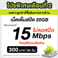 ซิมเอไอเอส AIS เน็ตไม่อั้น ไม่ลดสปีด 20 Mbps (80GB) + โทรฟรีทุกเครือข่าย (จำกัด 1 ซิม / 1 ท่าน) FREE