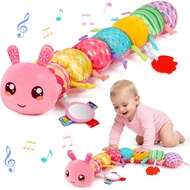 Baby Girls Toys 0-6 Month Music Animal Stuffed Caterpillar Toy for Infant 0-3 3-6 Months with Mirror