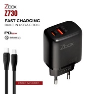 Zbox Z730 Type C to Type C 25W Charger Adapter 2 Port USB + TYPE C Fast Charging