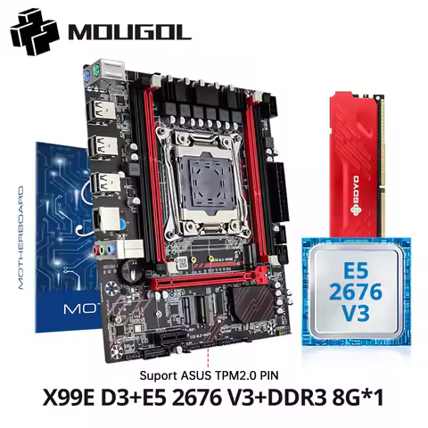 MOUGOL X99 Gaming Motherboard Kit with TPM2.0Pin E5 2676 V3 CPU &8GB(1*8GB) DDR3 1600MHz Dual Channe