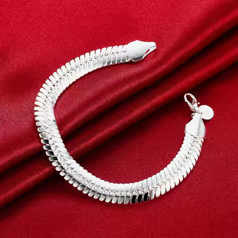925 Sterling silver 10MM Snake 21cm Noble wedding for WOMEN MEN noble fashion jewelry Mens chain Bra