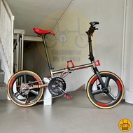 Fnhon Gust 20” • 11 Gears Shimano 105 Litepro Schwalbe Folding Foldable Foldie Bicycle Bike Titanium Gold Dahon Carbon