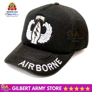 Topi Airborne Jaring Hitam Pria TNI Terbaru GILBERT ARMY STORE Keren Logo Bordir