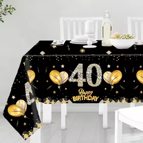 Gold Black Birthday Table Cloth Happy 21 30 40 50 60Years Old Adult Birthday Party Supplies Gold Gli
