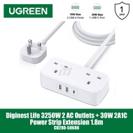 UGREEN Diginest Life 3250W 2 AC Outlets + 30W 2A1C Power Strip Extension 1.8M (CD280-50686)