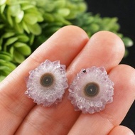 紫水晶切片耳環耳釘紫水晶鐘乳石水晶紫色耳環柱