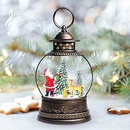 Christmas Snow Globes, 9.45" Santa Claus Glitter Water Lantern with 8 Songs, 6H Timer Battery & USB 