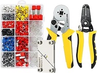 SRXECT Ferrule Crimping Tool Kit，Wire Ferrule Crimper Plier（AWG23-7）and Wire Stripper（AWG22-10），600P
