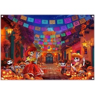 7x5ft Day of The Death Backdrop Pumpkin Lantern Candle Skull Orange Flowers Mexico Photography Backg
