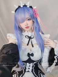 蕾姆拉姆cos服 cosplay 可送雷姆長短假髮 藍色貓耳