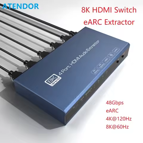 8K@60Hz HDMI Switch 3x1 EARC Soundar Audio Extractor 48Gbps HLG Dolby Vision Dolby Atmos EARC/ARC TV
