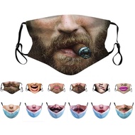 Funny Face Mouth Masks Washable Reusable Women Men Unisex Protective Face Masks Prank Simulation Face Mask Fun Print