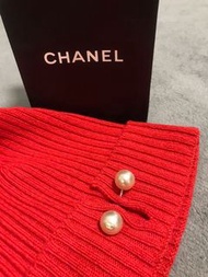 Chanel 26mm珍珠 100%cashmere 紅色毛帽