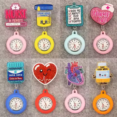 Glitter Acrylic Hospital Acrylic Heart Stethoscope Lovely Nurse Doctor Alligator Clip Pocket Watches