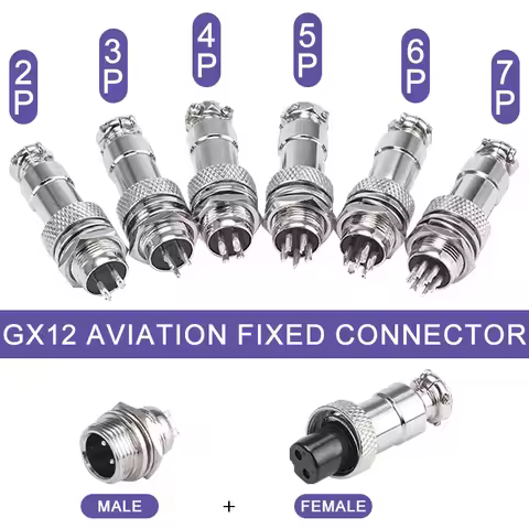 5pcs GX12 Connectors Panel Mount Circular Aviation Plug Socket 2Pin 3Pin 4Pin 5Pin 6Pin 7Pin Male Fe