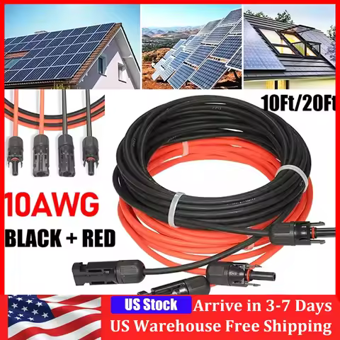 10FT/20FT 6mm 2 Silicone Solar Panel Extension Cable 10 AWG PV Flexible Waterproof Wire Connectors F