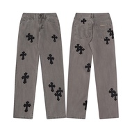 Chrome Hearts American Retro Embroidered Cross Washed Gray Slimmer Look Jeans