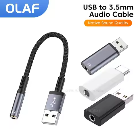 Olaf USB Type C To 3.5mm Jack Headphone Adapter USB A/USB C To 3.5mm Audio Adapter Cable Built in DA