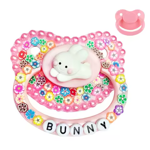 100% Handmake Cute Pink Rabbit Pattern Adult Baby Pacifier Silicone Adult size Pacifier abdl Daddy G