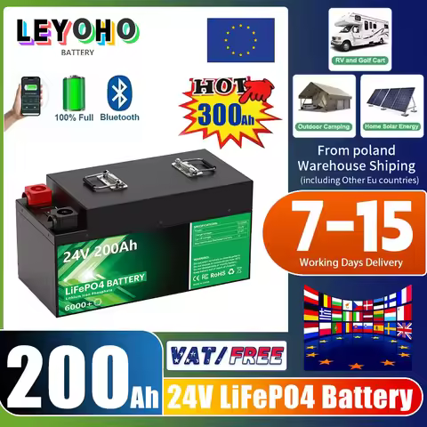 LiFePO4 24V 200Ah 5.12Kwh Battery Pack 8S Bluetooth BMS 6000+ Cycles 25.6V 100Ah 140Ah 300Ah Home So