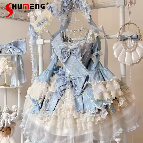 Elegant Sweet Original Lolita Heavy Industry Lolita Dress Japanese Rojita Style Long Sleeves High-wa
