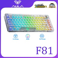 AULA F81 Transparent Mechanical Keyboard Wireless Hot-swap 3 Mode Keyboard Customsized RGB with Driv