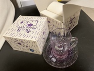 Hello Kitty 銀之鐘紫色水晶杯連碟