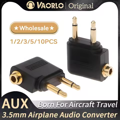 1-10PCS Airplane Audio Adapter 3.5mm AUX Plug Aircraft Earphone Headphone Audio Converter For Airlin