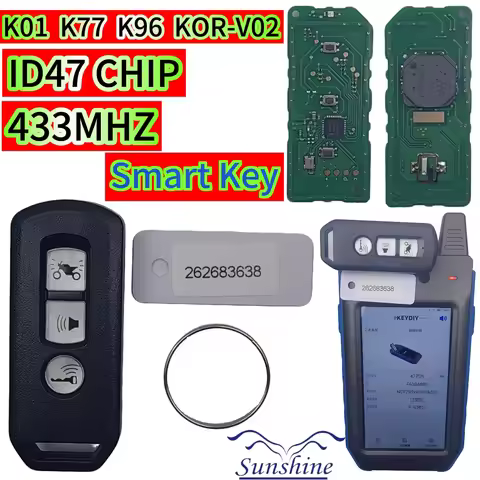 Sunshine K01 KOR-V02 K77 K96 ID47 CHIP 433MHz Smart Remote Key For HONDA Motorcycle SH 125i/150i/300