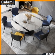 Calami Rotate Extendable Round Dining Table Set | Sintered Marble & Chairs| 1.3m-1.5m | Nordic Stone