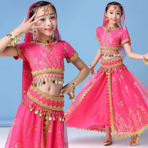 Kids Embroidered Indian Belly Dance Costume Girls Arabic Jasmine Bollywood Halloween Cosplay Stage P