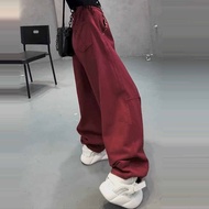 Hong Kong Ancora ขาตรงสีแดง กางเกงยีนส์ ผู้หญิง หลวม แฟชั่น Early ฤดูใบไม้ร่วง พลัสไซส์ สูง เอว เนื้