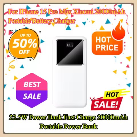 For IPhone 15 Pro Max Xiaomi 20000mAh Portable Battery Charger 22.5W Power Bank Fast Charge 20000mAh