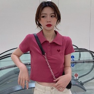 เสื้อยืดคอโปโลแขนสั้นผ้าฝ้ายแท้ Pure Cotton Shoulder Polo Shirt สำหรับผู้หญิง ฤดูร้อน 2023 ดีไซน์เก๋