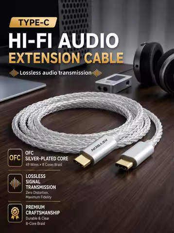 KEYSION Type-C To Type-C DAC Amplifier Audio Extension Cord Oxygen-free Copper Silver-plated USBC HI