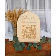 Arch wood signage, QR code signage, follow us on socials signage, personalized, engrave