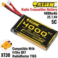 Alienmodel 2S 7.4V 4000mAh 5C Lipo Battery with  XT30 Plug Compatible For FrSky QX7 / Radiomaster TX
