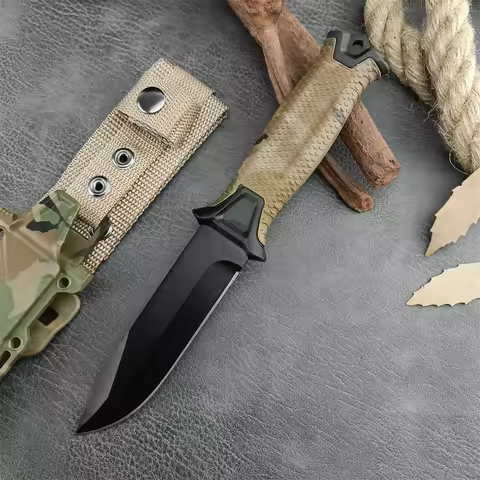 GB 1500 Combat Military Straight Knife Rubber and Plastic Outdoor Camping Fixed Knives Hunting Survi